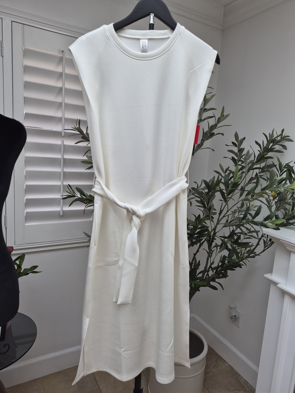 Spanx Sleeveless White Belted Midi Dress - Picture 1 of 3